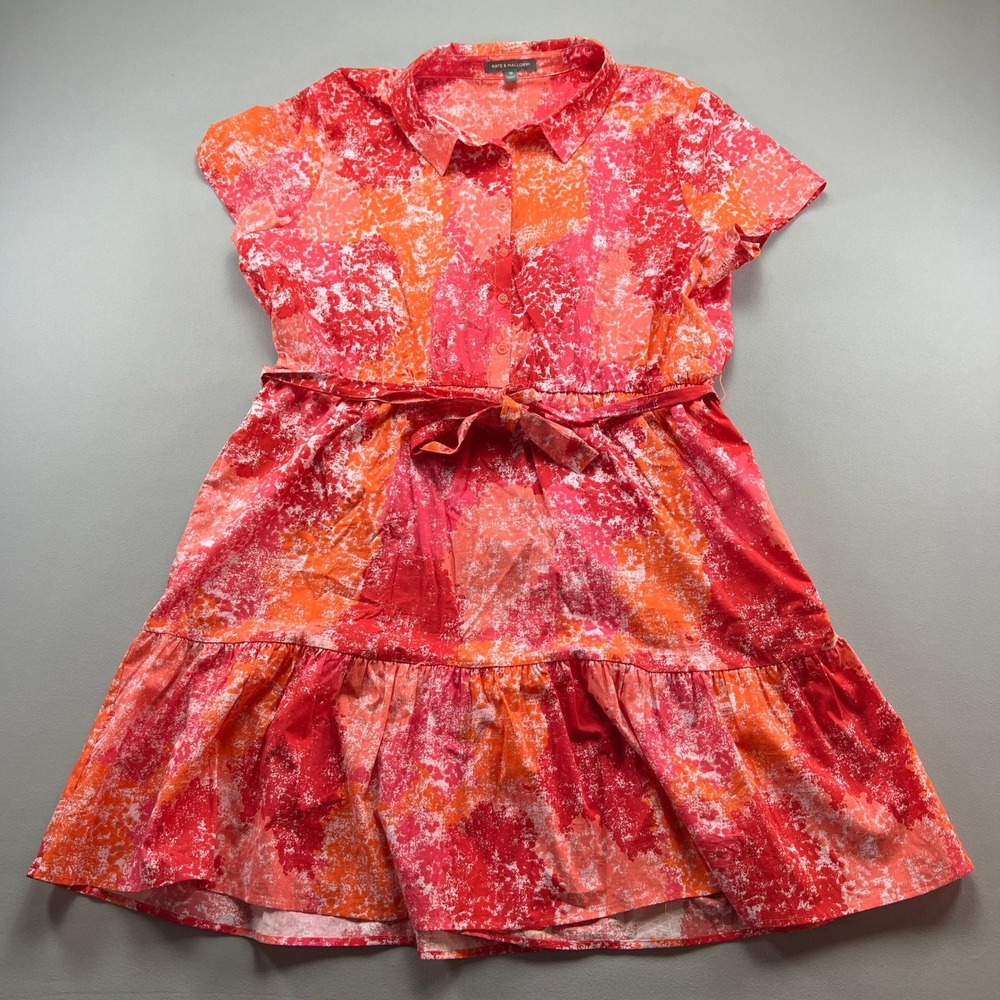 Kate & Mallory Shirt Dress Womens 1X Multicolor Abstract Belted Waist Minimalist